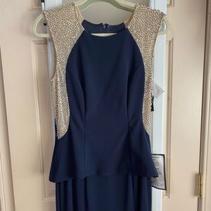XSCAPE LONG GOWN Size 6 Dark Blue with Embellishment on Shoulders